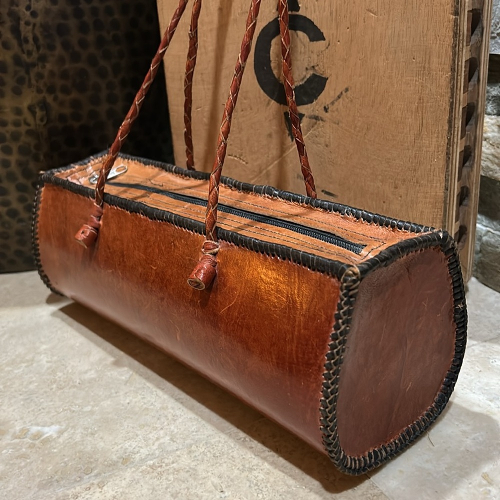 SOLD- Vintage Genuine Leather Barrel HandBag from Amsterdam Handmade